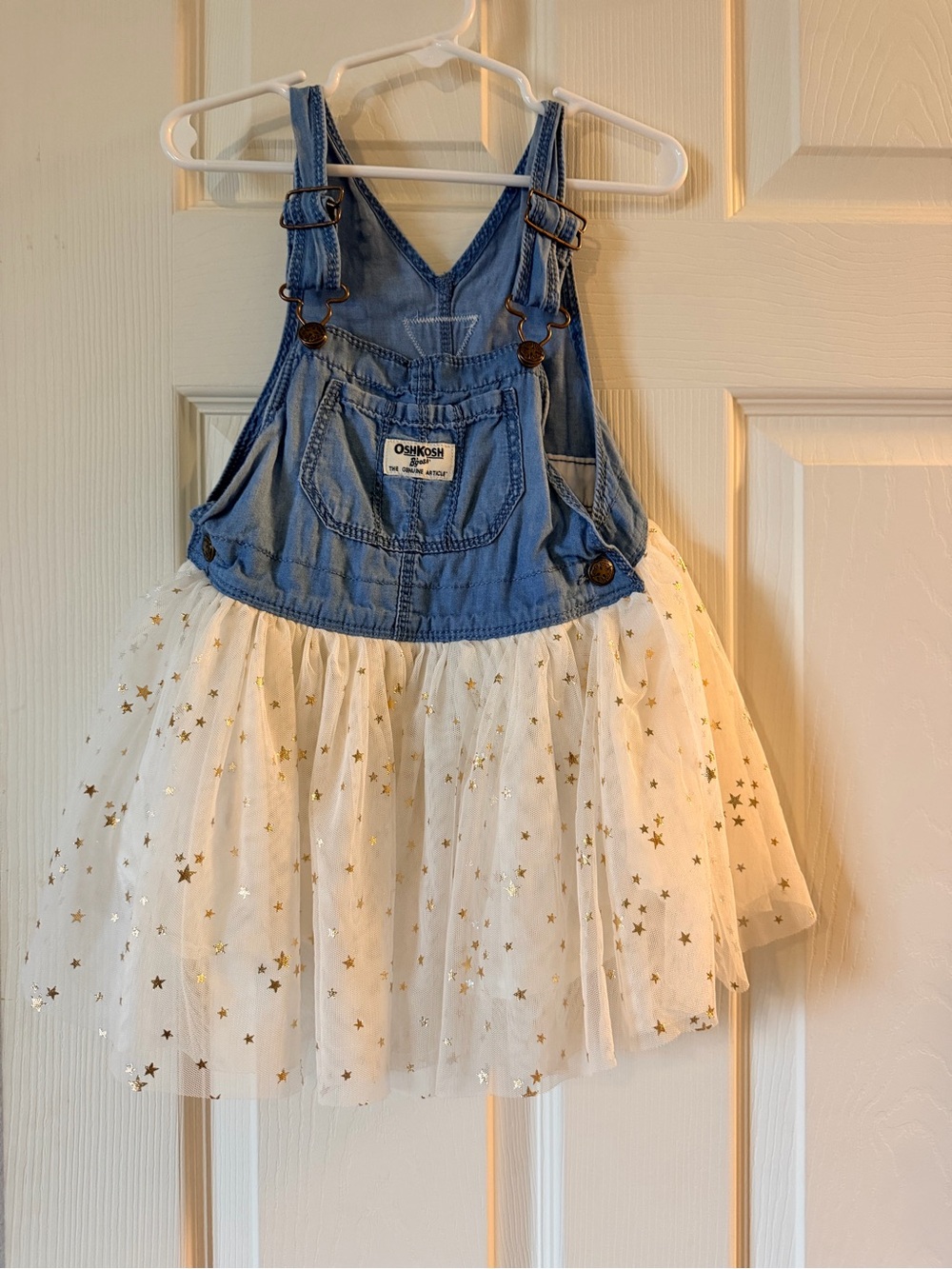 OshKosh B'gosh Denim Overall Skirt with Cream Tulle & Gold Stars